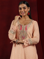 Peach Embroidered Georgette Straight Suit With Dupatta