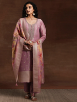 Silk Blend Straight Kurta With Palazzos & Dupatta