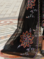 Black Embroidered A-Line Kurta Trousers With Dupatta set