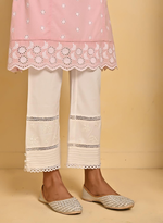 Pink Schiffli Embroidery Kurta Set with Mirror Work