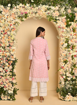 Pink Schiffli Embroidery Kurta Set with Mirror Work