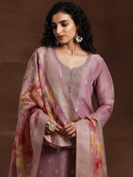 Silk Blend Straight Kurta With Palazzos & Dupatta