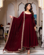 Faux Georgette With Embroidery Work Gown And Dupatta Set Fully Stitched