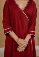 Sarayu Mulmul Cotton Maroon Angrakha Kurta Set (Set of 3)