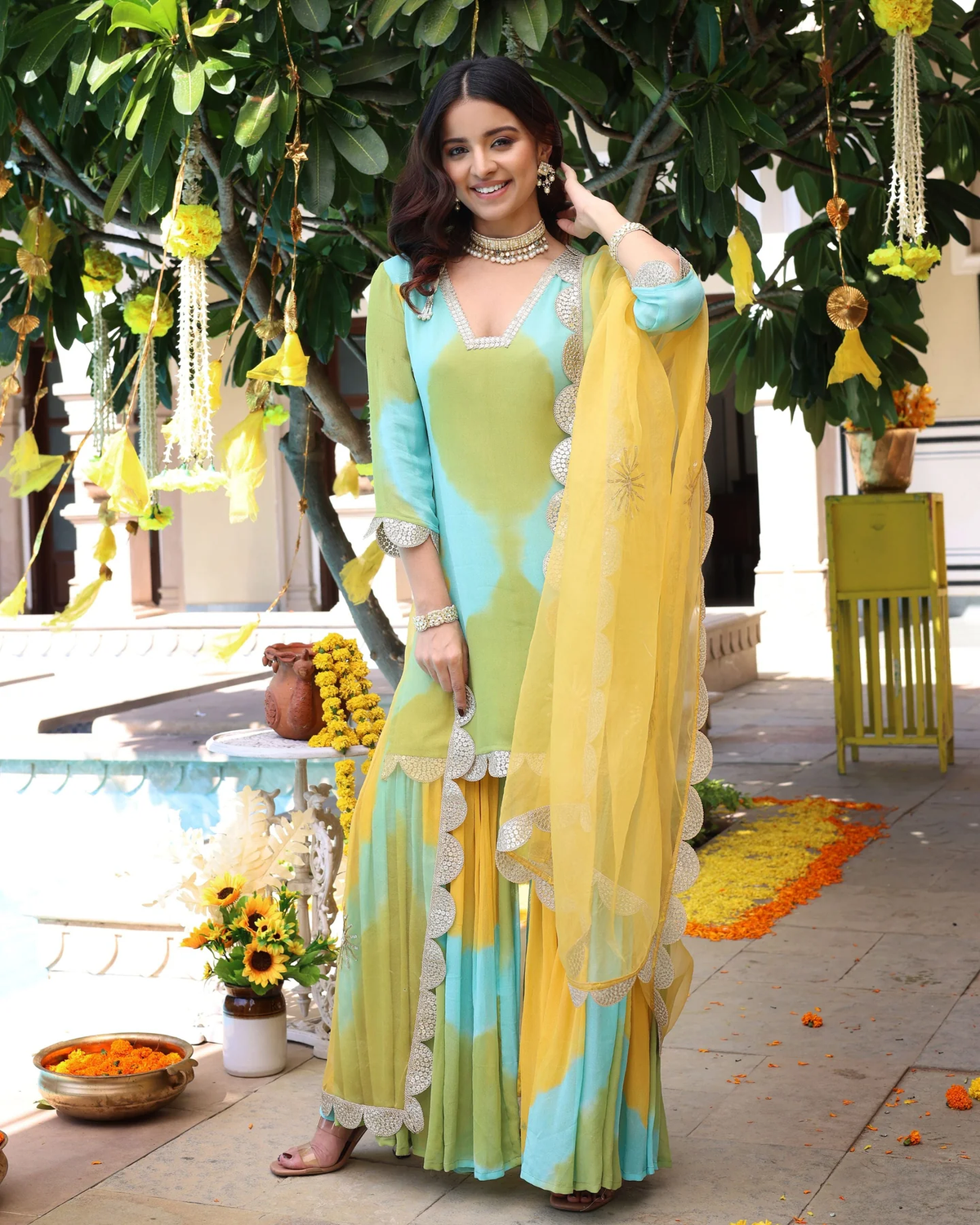 YELLOW TIE DYE GEORGETTE SUIT SET