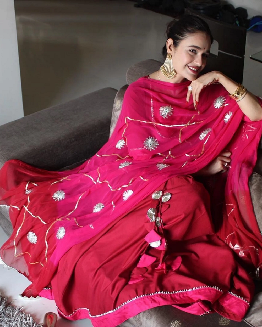 MAROON PINK GOTAPATTI SUIT SET