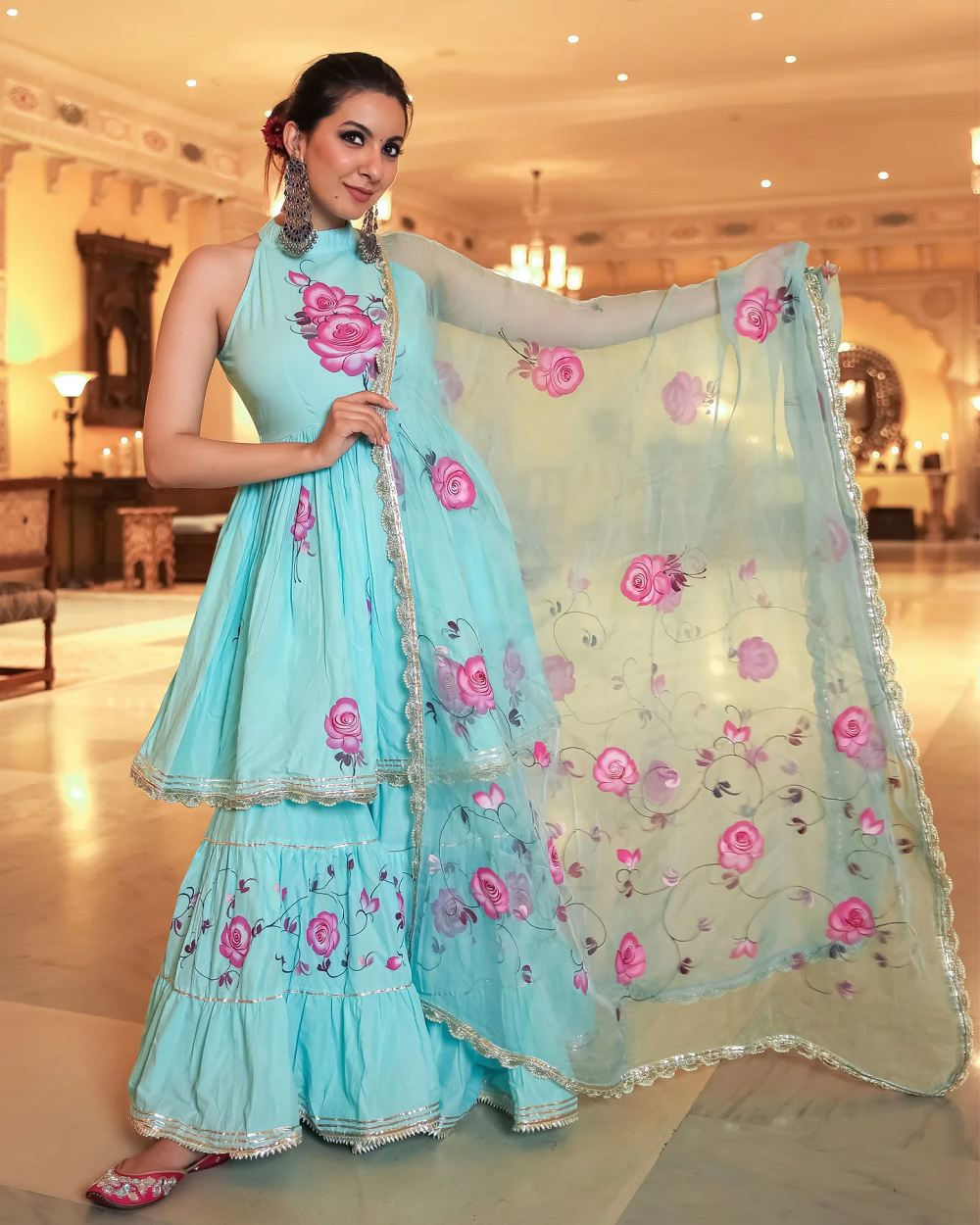 SUMMER BLUE HANDPAINTED GOTA SHARARA SET