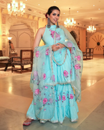 SUMMER BLUE HANDPAINTED GOTA SHARARA SET