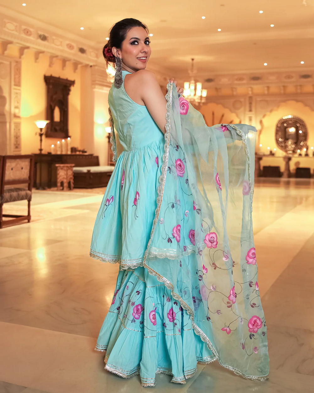 SUMMER BLUE HANDPAINTED GOTA SHARARA SET