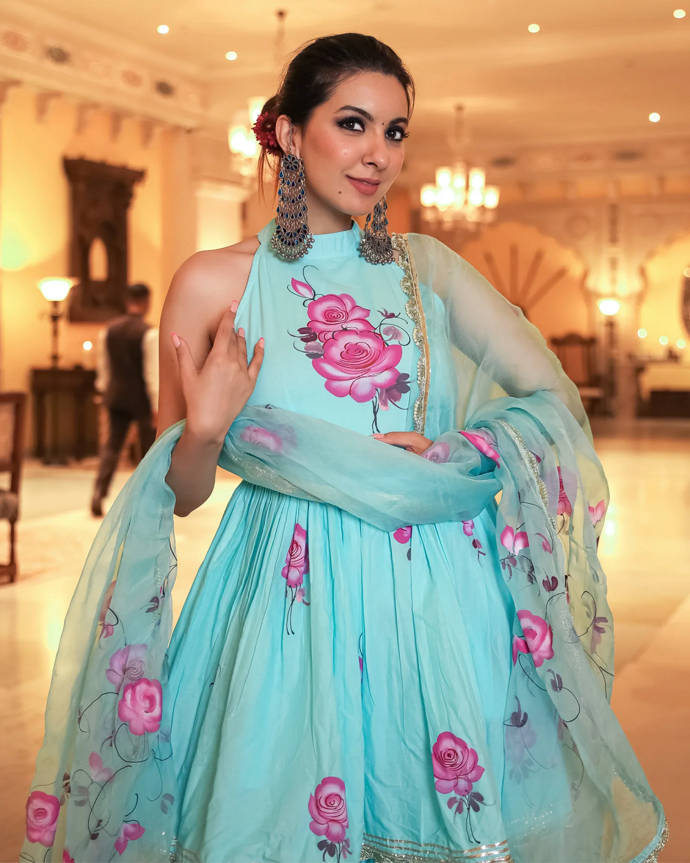 SUMMER BLUE HANDPAINTED GOTA SHARARA SET