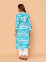 Chikankari Kurta in Mul cotton in Hot blue