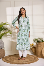 Chikankari Kurta in Mul cotton in Mint Green