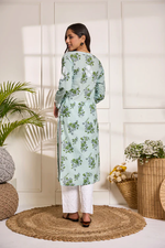 Chikankari Kurta in Mul cotton in Mint Green