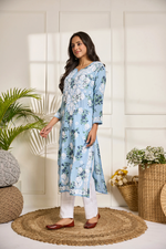 Chikankari Kurta Set in Mul cotton in Sky Blue