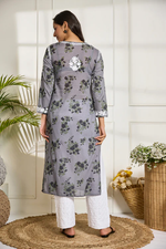 Chikankari Kurta Setin Mul cotton in Grey print