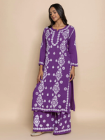 chikankari Kurta setin Modal cotton with Notch Neck Purple