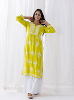 Kurta Set with Chikankari Hand Embroidery Lemon