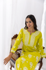 Kurta Set with Chikankari Hand Embroidery Lemon