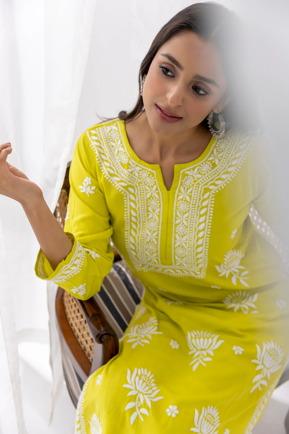 Kurta Set with Chikankari Hand Embroidery Lemon