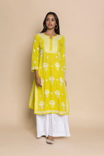 Kurta Set with Chikankari Hand Embroidery Lemon