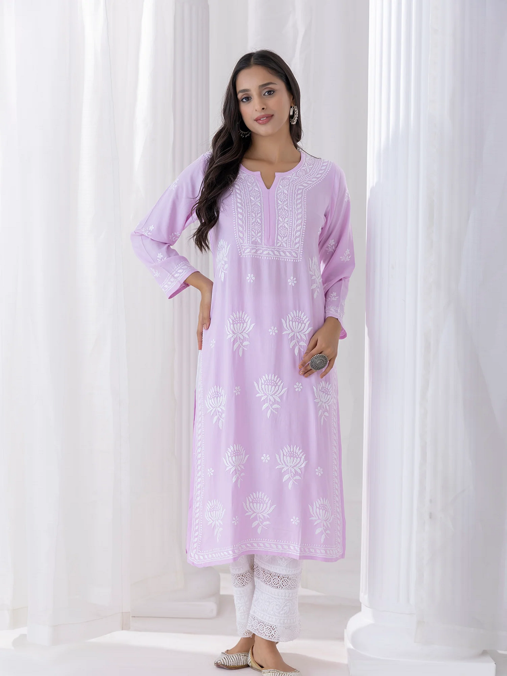 Kurta Set with Chikankari Hand Embroidery Pink