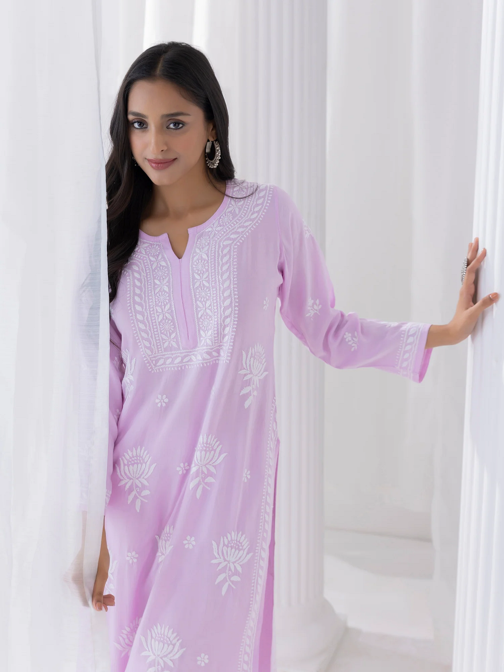 Kurta Set with Chikankari Hand Embroidery Pink