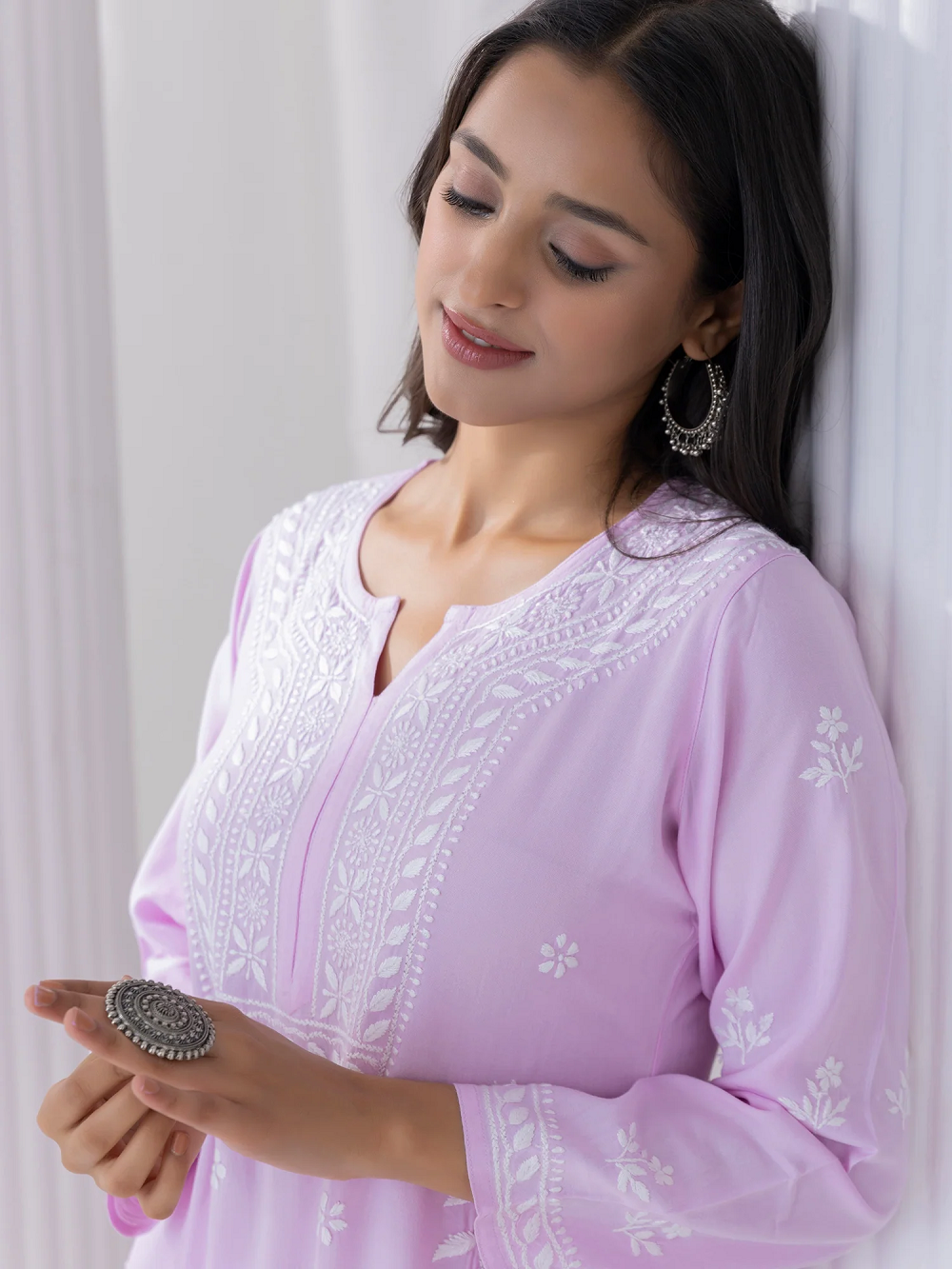 Kurta Set with Chikankari Hand Embroidery Pink