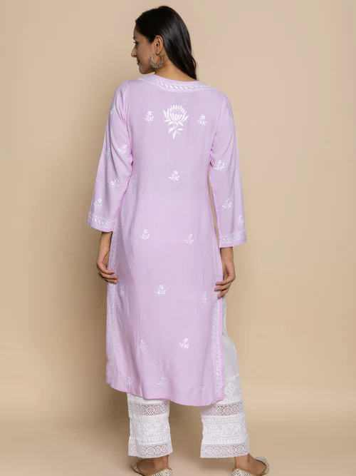 Kurta Set with Chikankari Hand Embroidery Pink