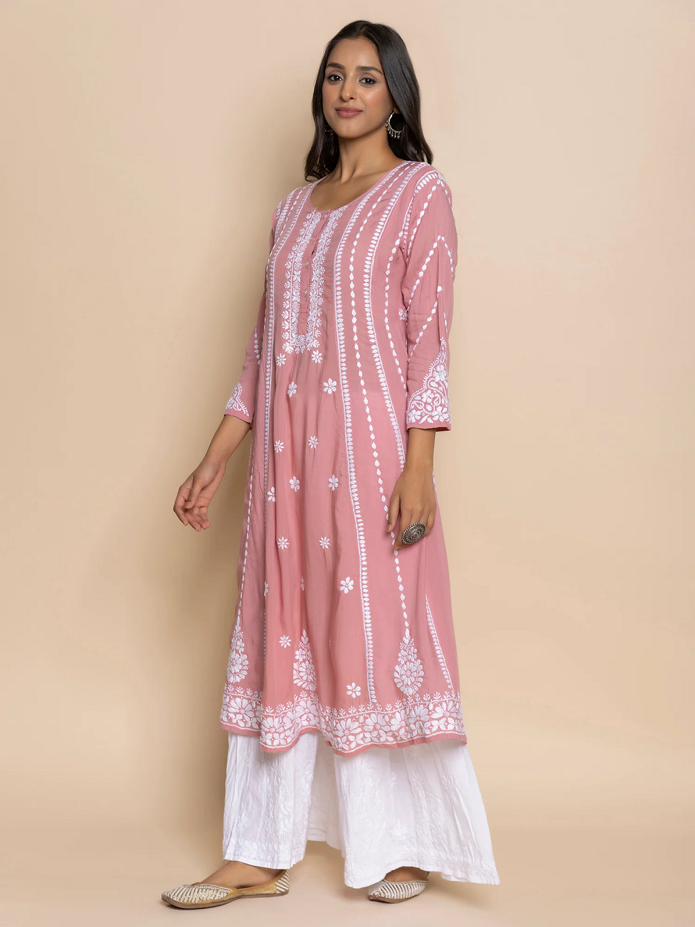 Pink Modal Chikankari Kurta Set