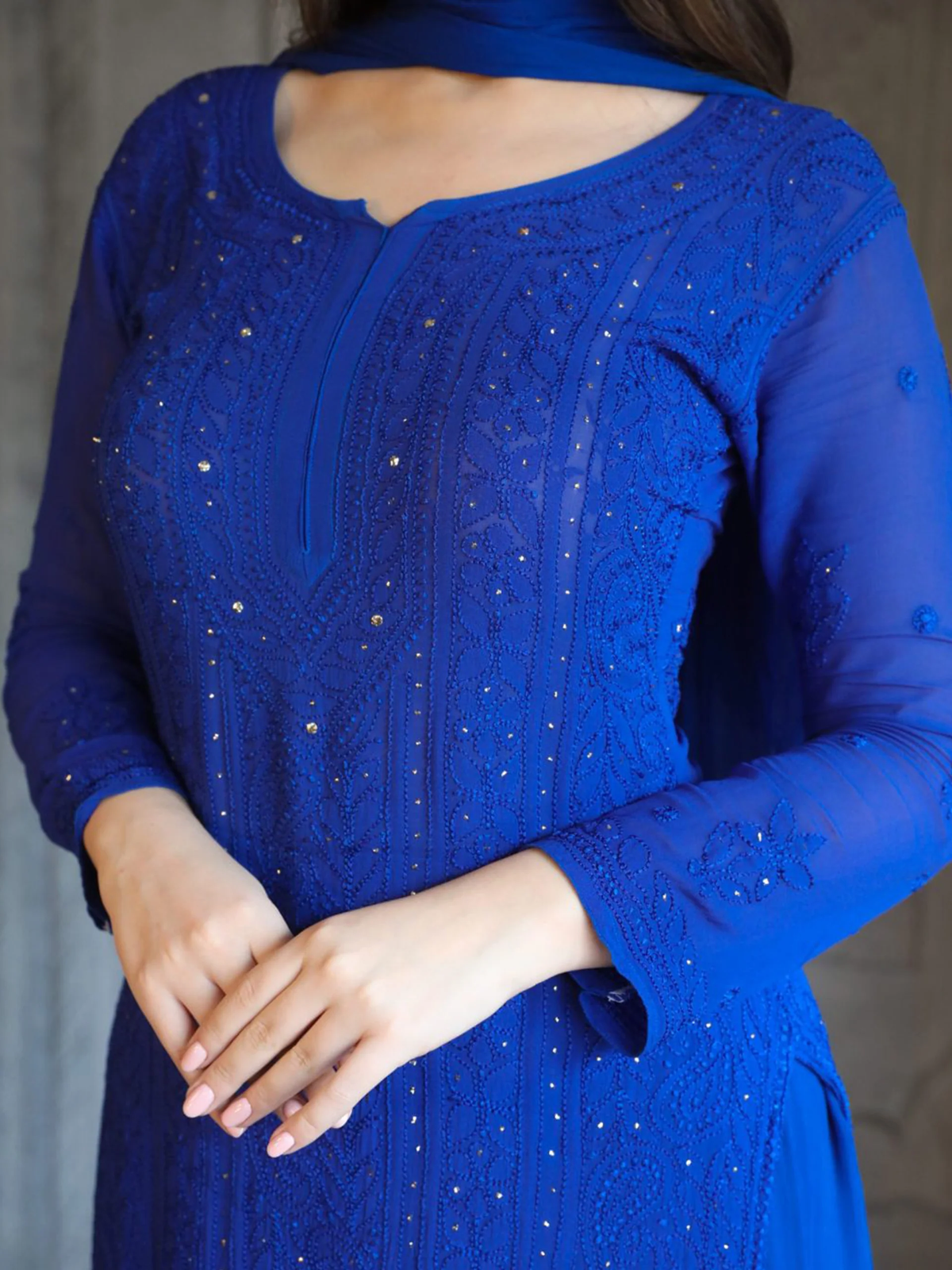 Bazaar Blue Full Sleeves Chikankari Kurta Set