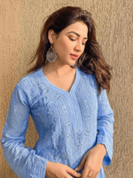 Swish Blue Chikankari And Mukaish Kurta Set