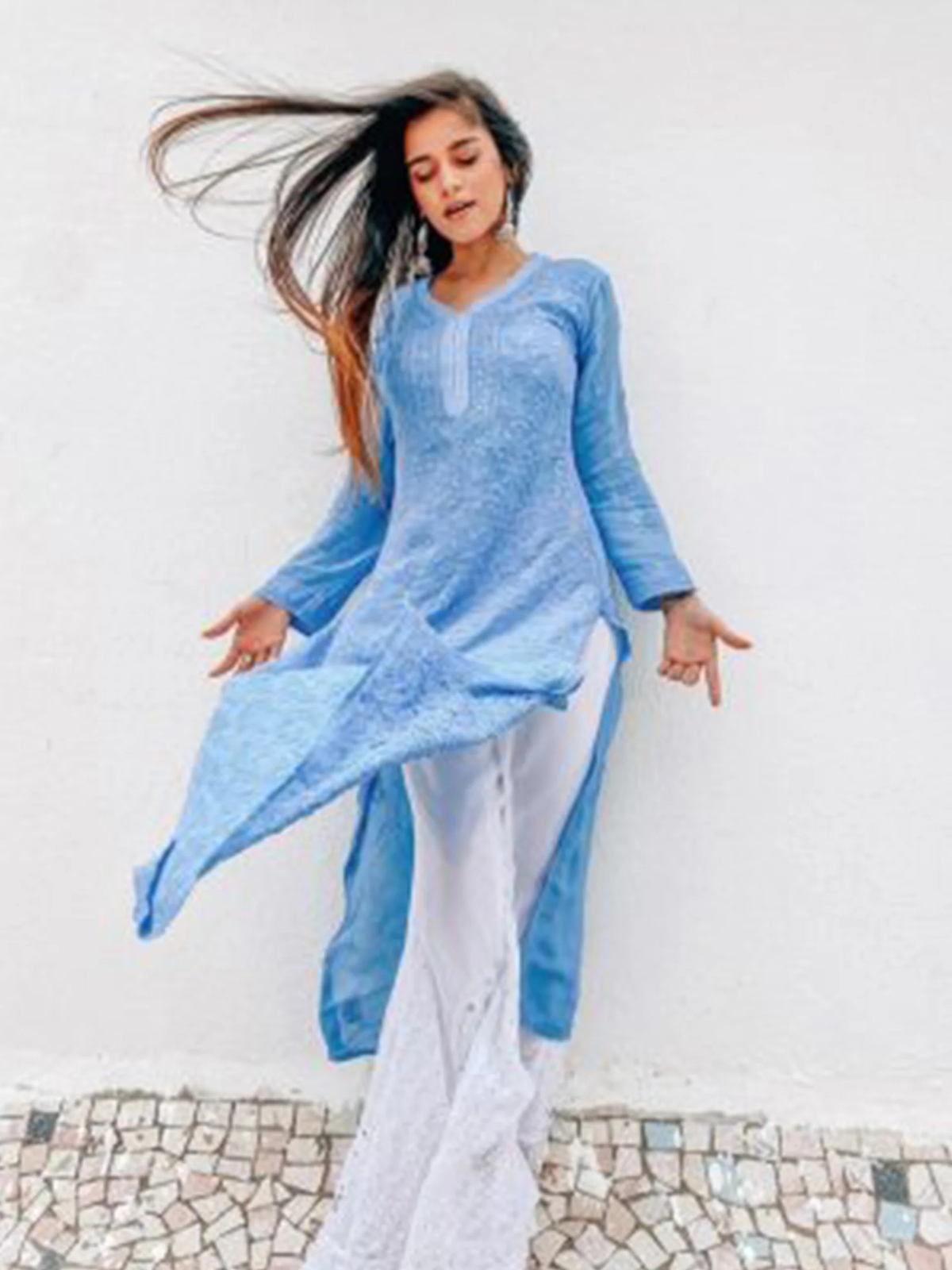 Swish Blue Chikankari And Mukaish Kurta Set