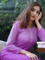 Lavender Frost Ombré Chikankari Kurta Set