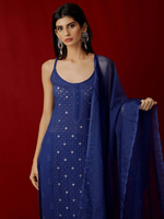 Azure Blue Ring Work Chikankari Kurta Set