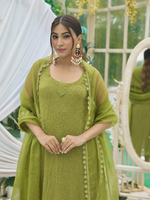 Olive Blossom Chikankari Sleeveless Kurta Set