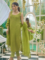 Olive Blossom Chikankari Sleeveless Kurta Set