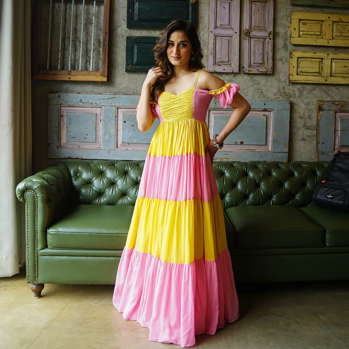 AMELIA PINK YELLOW MAXI GOWN