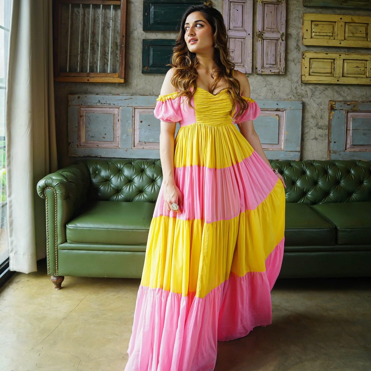 AMELIA PINK YELLOW MAXI GOWN