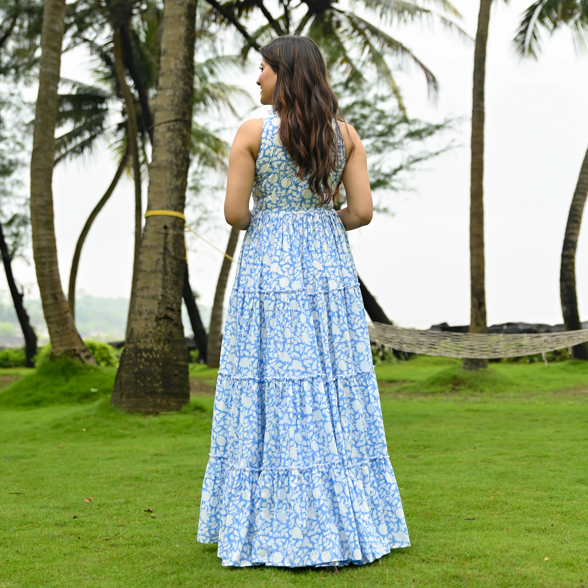 EVENTIDE BLUE PRINTED COTTON DRESS