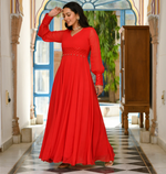 Red georgette designer indowestern dress for women