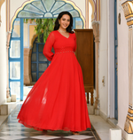 Red georgette designer indowestern dress for women