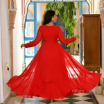 Red georgette designer indowestern dress for women