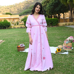 Cherry blossom pink designer cotton ethnic dress for women