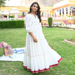 Raving red embroidered white cotton dress for women