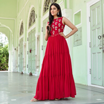 Red designer georgette sequin dress for women