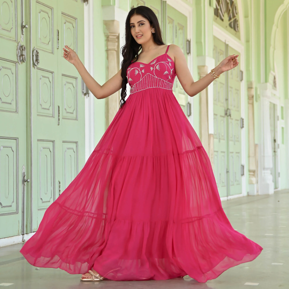 Pink georgette ethnic dress for women