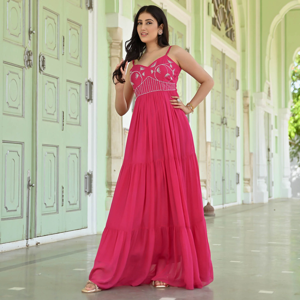 Pink georgette ethnic dress for women