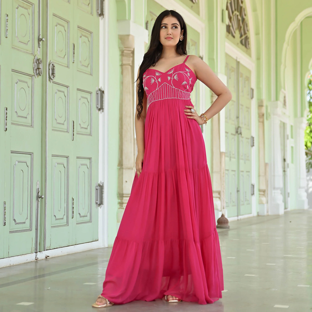 Pink georgette ethnic dress for women