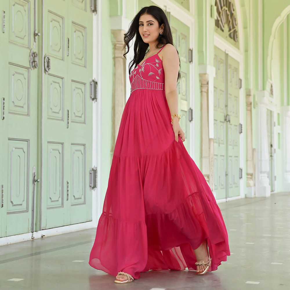 Pink georgette ethnic dress for women