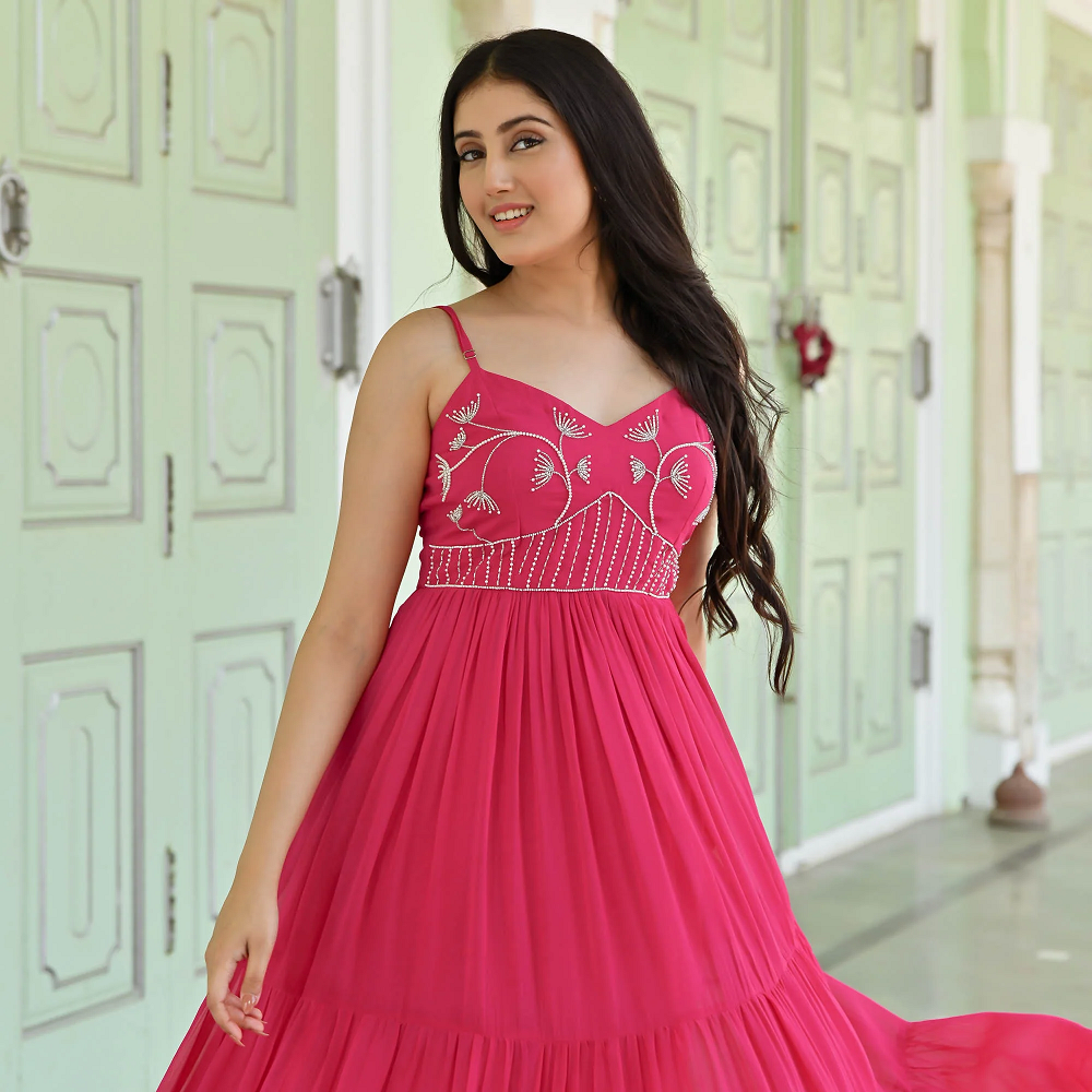 Pink georgette ethnic dress for women